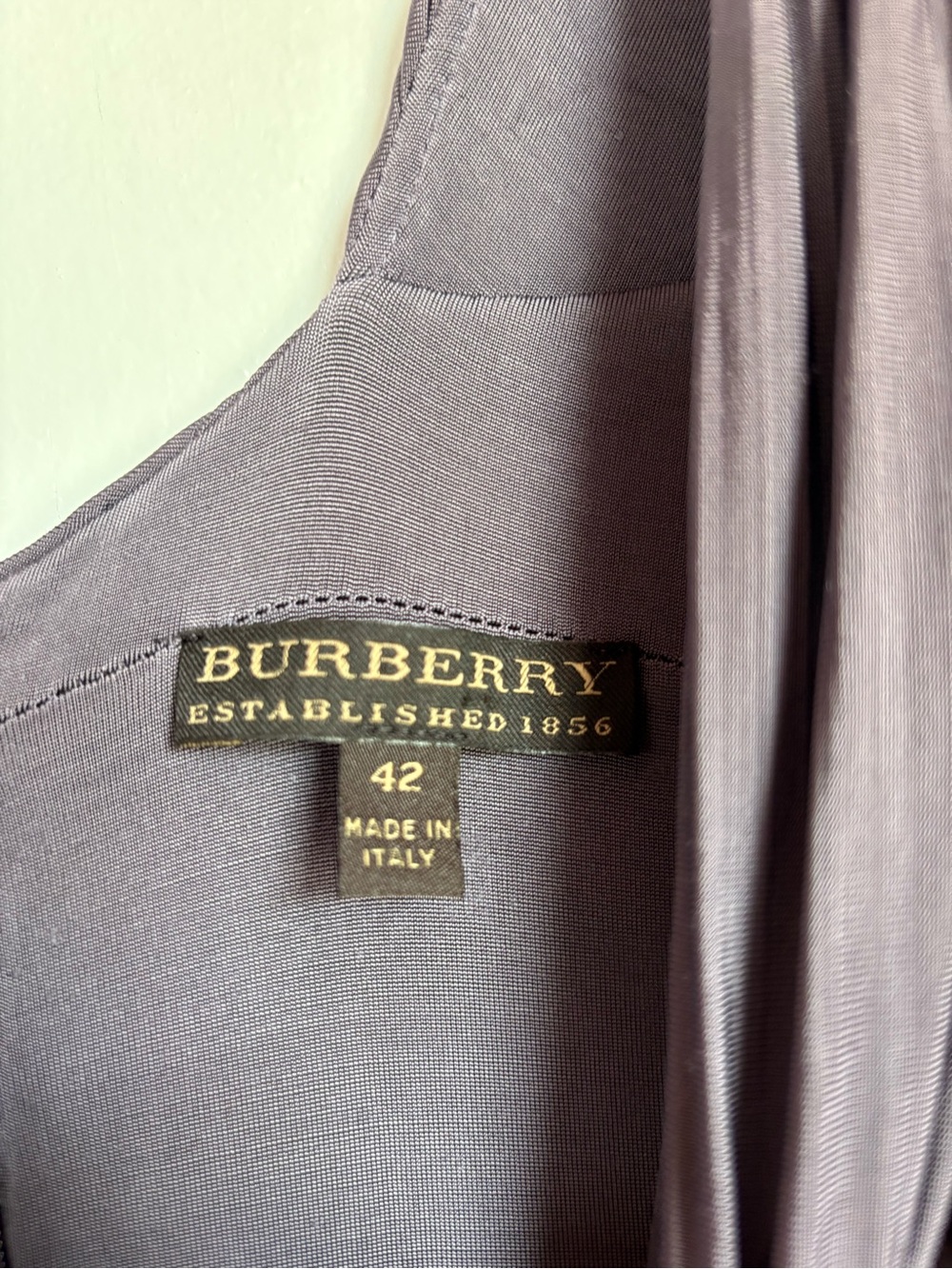 BURBERRY Italy Pleated Ruched V-Neck Midi Dress Grey Purple IT 42 US 6/8 - Picture 6 of 12